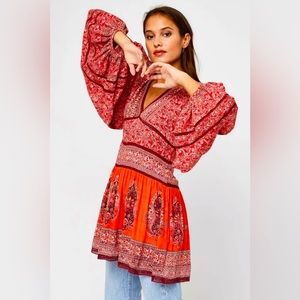 Free People tunic/dress bohemian Small v neck peasant sleeve